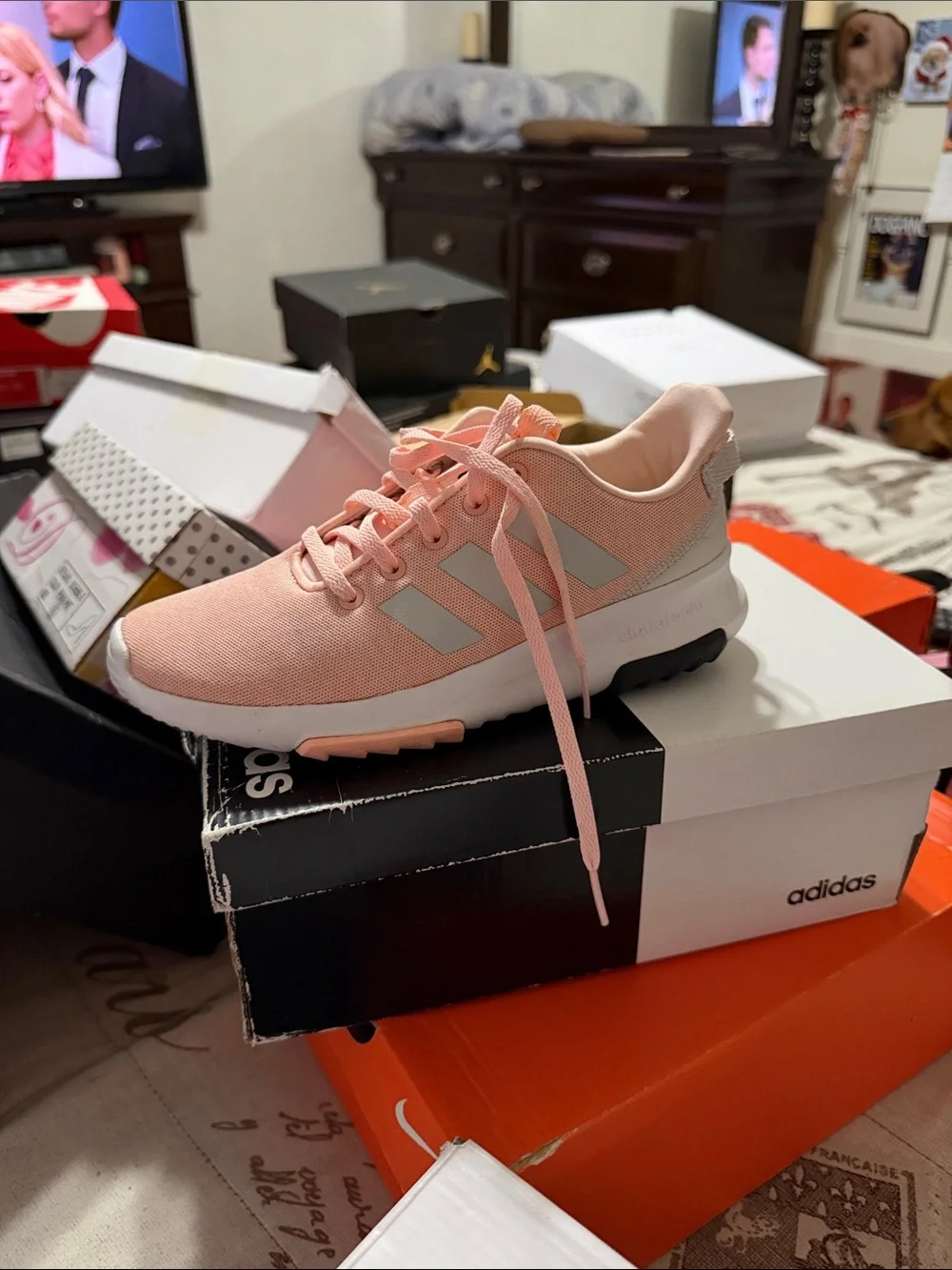 adidas Women’s Pink Mesh Athletic Sneakers with White Sole
